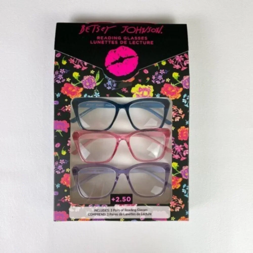 Betsey Johnson +2.50 Reading Glasses Purple Pink Blue